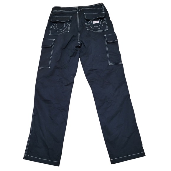 True Religion Cargo Pants Black White Stitch Mens Size 30 Relaxed Fit - Picture 1 of 16